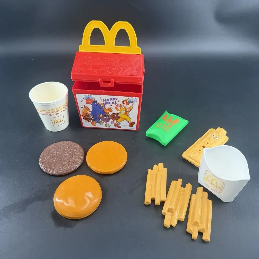 Vintage 1988 McDonald's Happy Meal Toy Food Playset Box Burger Fries Drink Lot